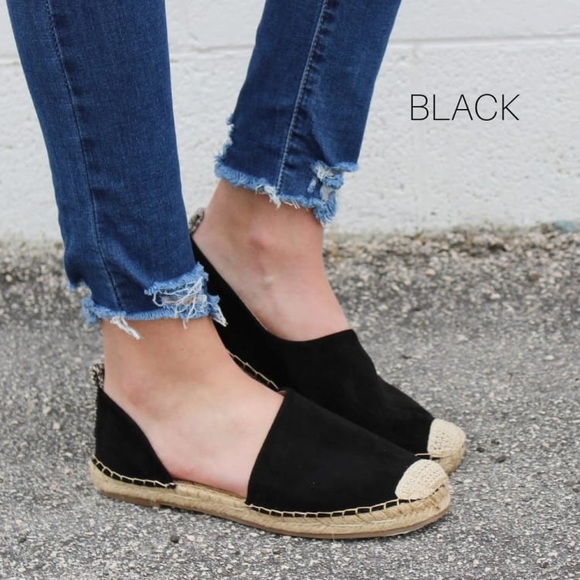 Shoeroom21 boutique Shoes - **NEW**LADIES BLACK CUTOUT ESPADRILLE FLATS